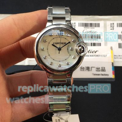 Swiss Quartz TW Factory Cartier Ballon Bleu White Mother-of-Pearl Dial Replica Watch 